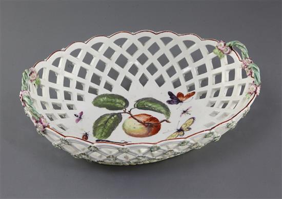 A large Derby oval basket, c.1760-5, l. 27.5cm